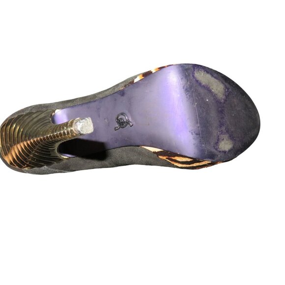 RACHEL ROY Kirstyn Black Suede T-Strap with Tiger Stripe Platform Screw Heels 7 - Picture 9 of 12